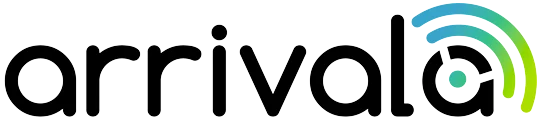 Arrival logo: black wordmark 'arrival' with blue and green curved arcs to the right.
